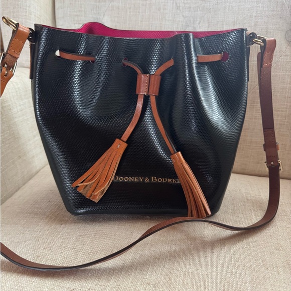 Dooney & Bourke Handbags - Dooney & Bourke Black Siena Serena Bucket Bag with tassels drawstring